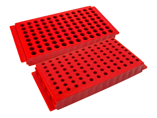 Caplugs® Evergreen 240-6388-R30 — 96-Well Microcentrifuge Tube Rack, PP Red
