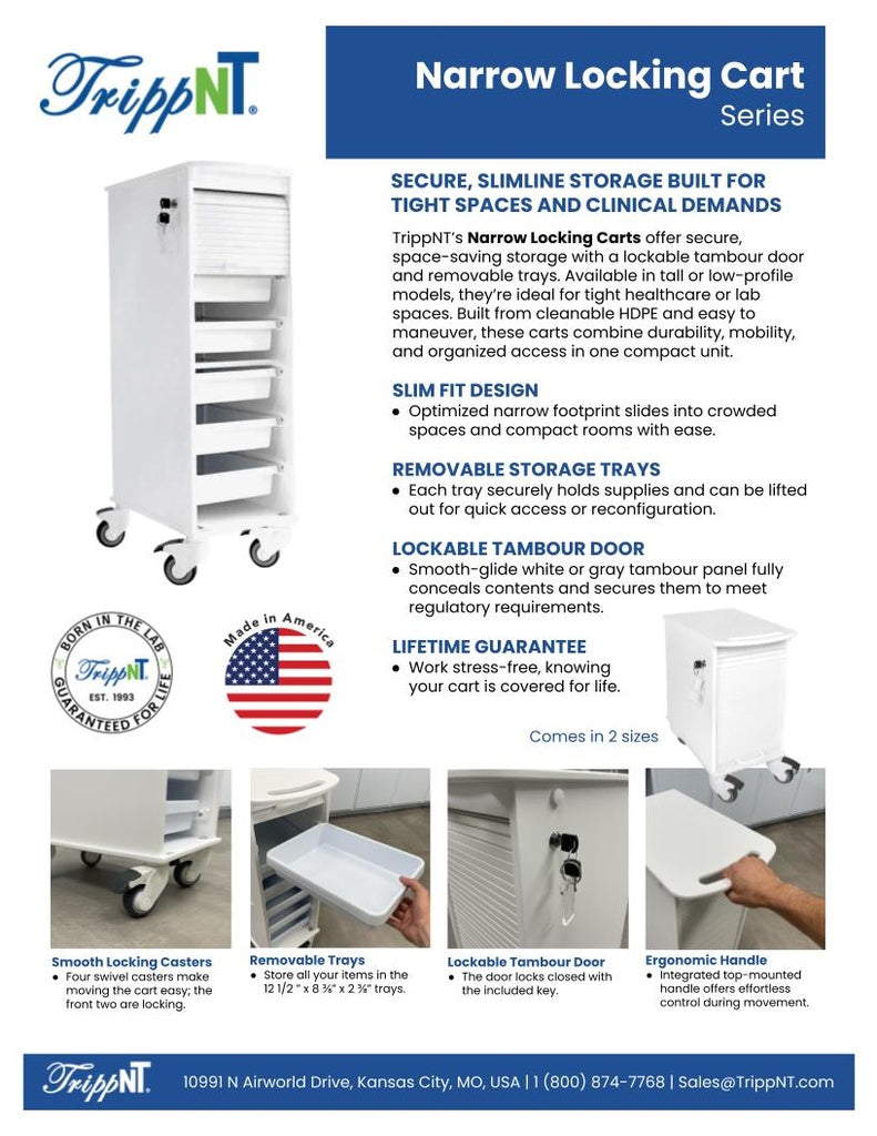 TrippNT 51976 6 Shelf Narrow Locking Cart - Hospital Corridor Narrow Alcove Lifestyle Shot