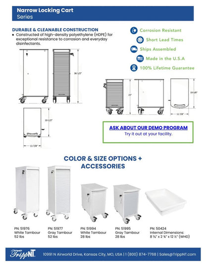 TrippNT 51976 6 Shelf Narrow Locking Cart - Dental or Clinic Supply Staging Context