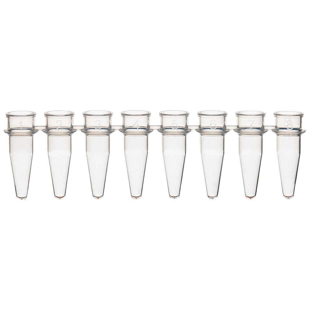 0.2 mL PCR 8-Strip Tubes, No Caps, Natural Polypropylene — 8-Strip & 12-Strip Formats, 120/Pack | Globe Scientific