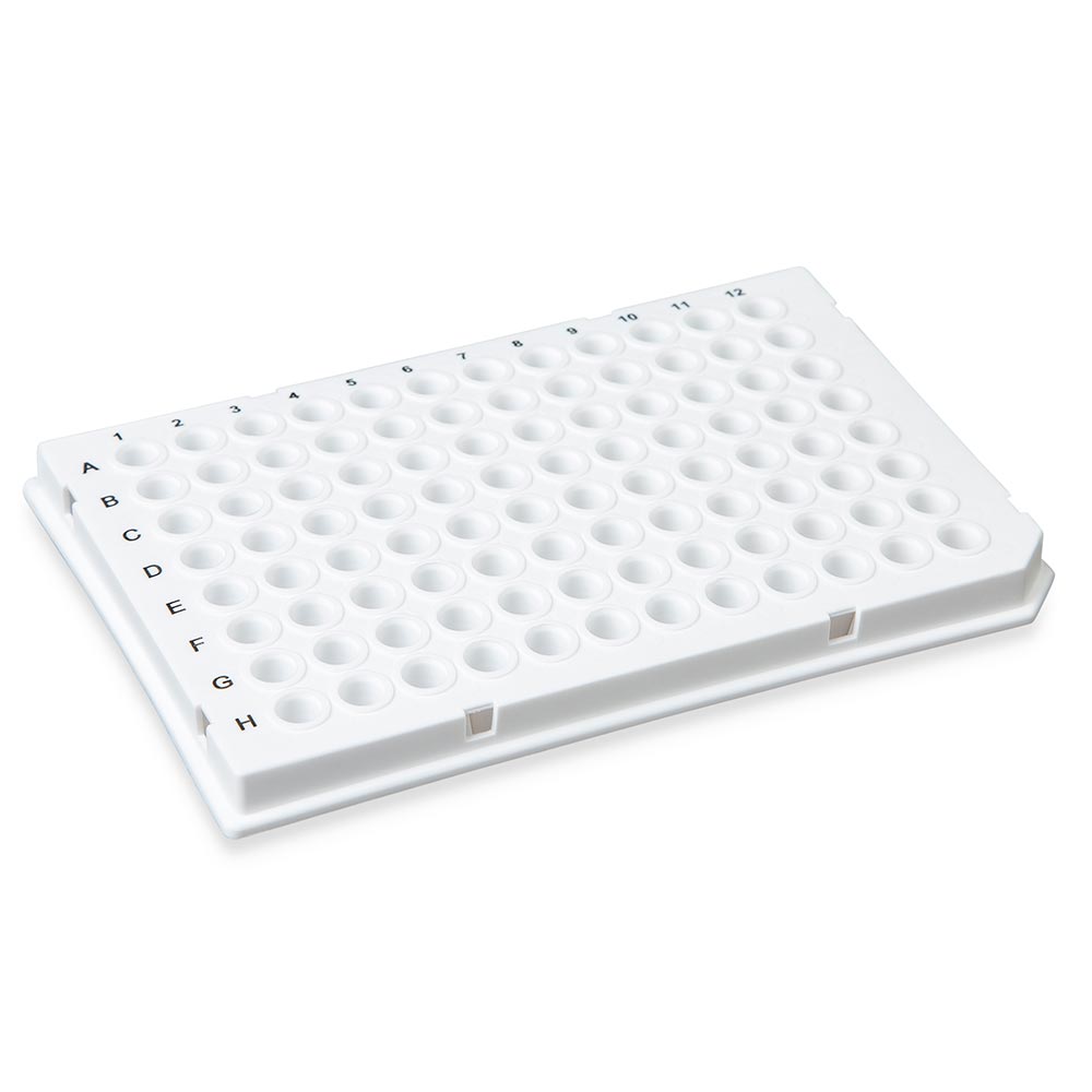 0.1 mL 96-Well PCR Plates, Low Profile Half-Skirt, White Polypropylene — Light Cycler-Style, 50/Case | Globe Scientific