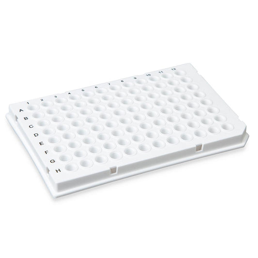0.1 mL 96-Well PCR Plates, Low Profile Half-Skirt, White Polypropylene — Light Cycler-Style, 50/Case | Globe Scientific