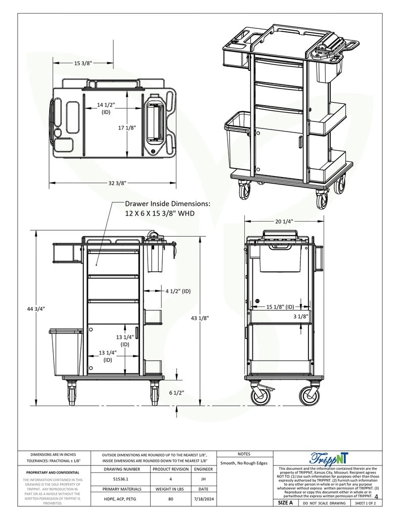 TrippNT 51536 Phlebotomy Pro Cart Hospital Corridor In Use Phlebotomist