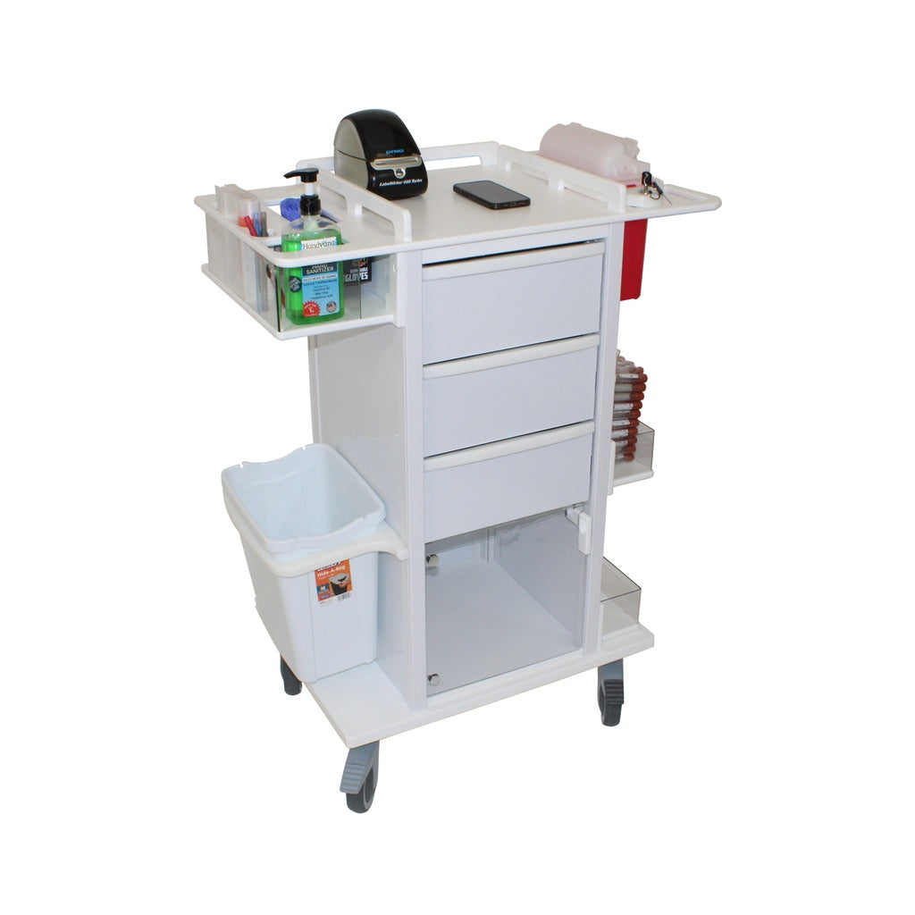 TrippNT 53292 Phlebotomy Pro Mini Cart Side View Shelf Wings Waste Container