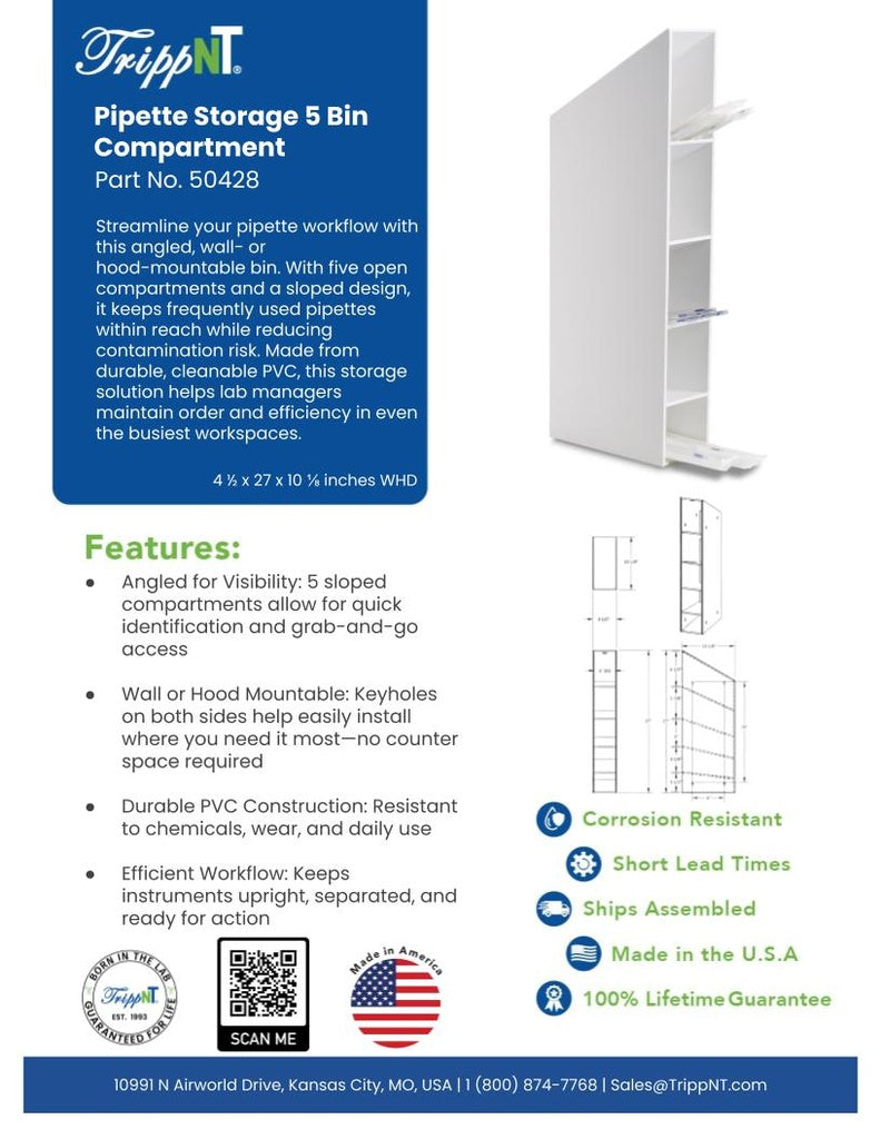 TrippNT 50428 Pipette Storage Bin - BSL-2 Biosafety Cabinet Staging Lifestyle Shot