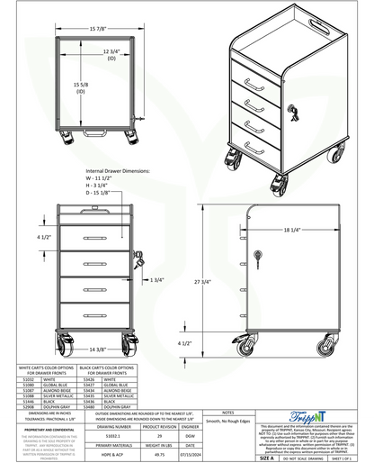 Compact 4-Drawer Locking Lab Cart | HDPE Mobile Storage 51080