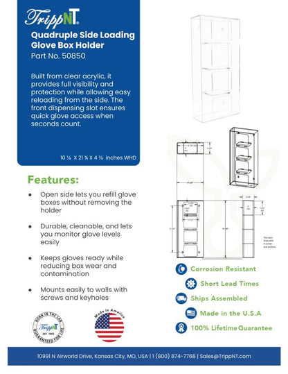 TrippNT 50850 — clinical in-use view with complete 4-size glove program staged at procedure room wall