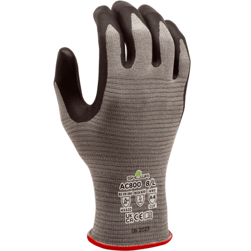 Showa AC800 Microporous Nitrile Coating, ANSI Cut Level A4 Cut resistant, Anti-Static, and Touch Screen Compatible Glove