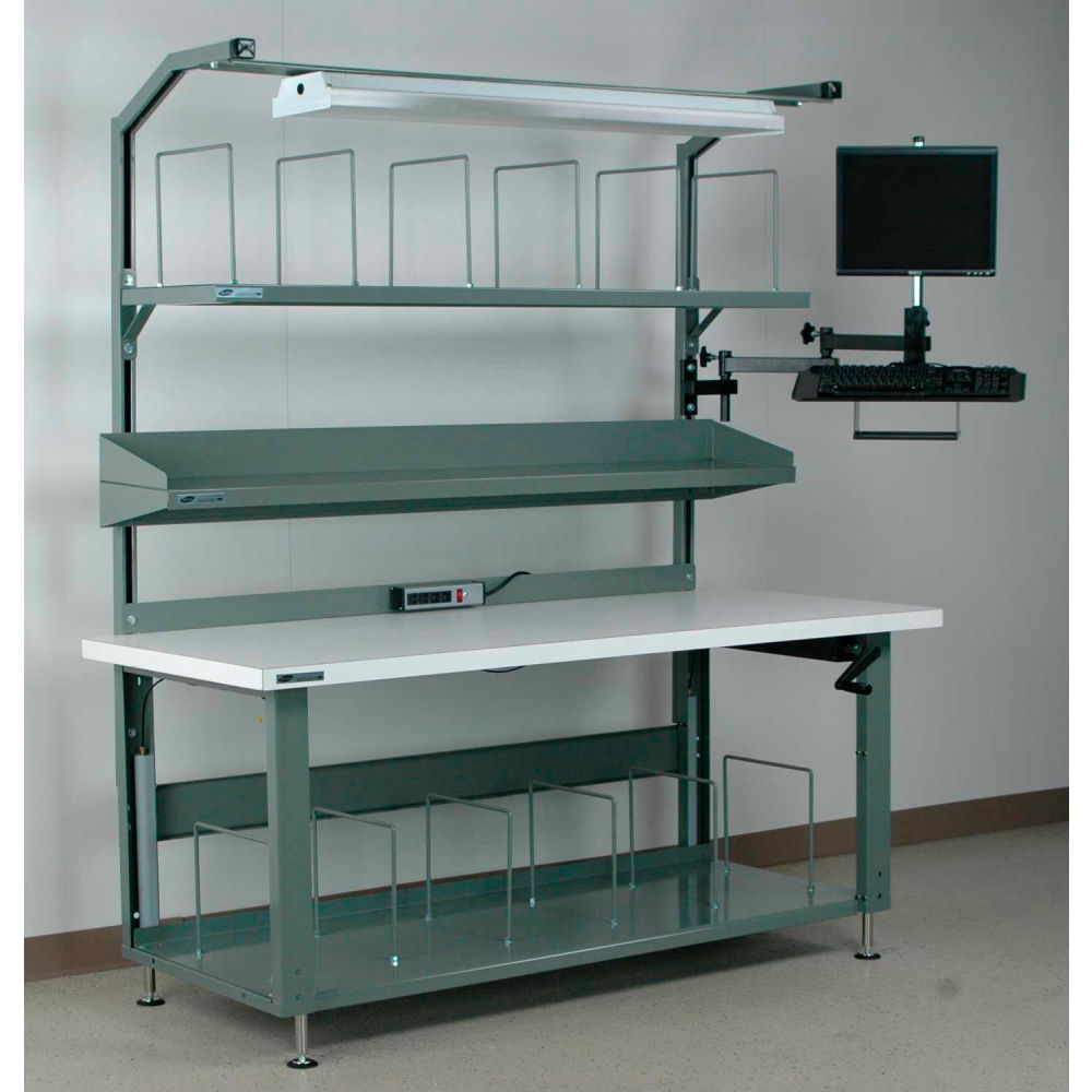 Stackbin No. 3 Hydraulic Adjustable Height Packing Workbench, Laminate Square Edge, 72"W x 36"D,Gray