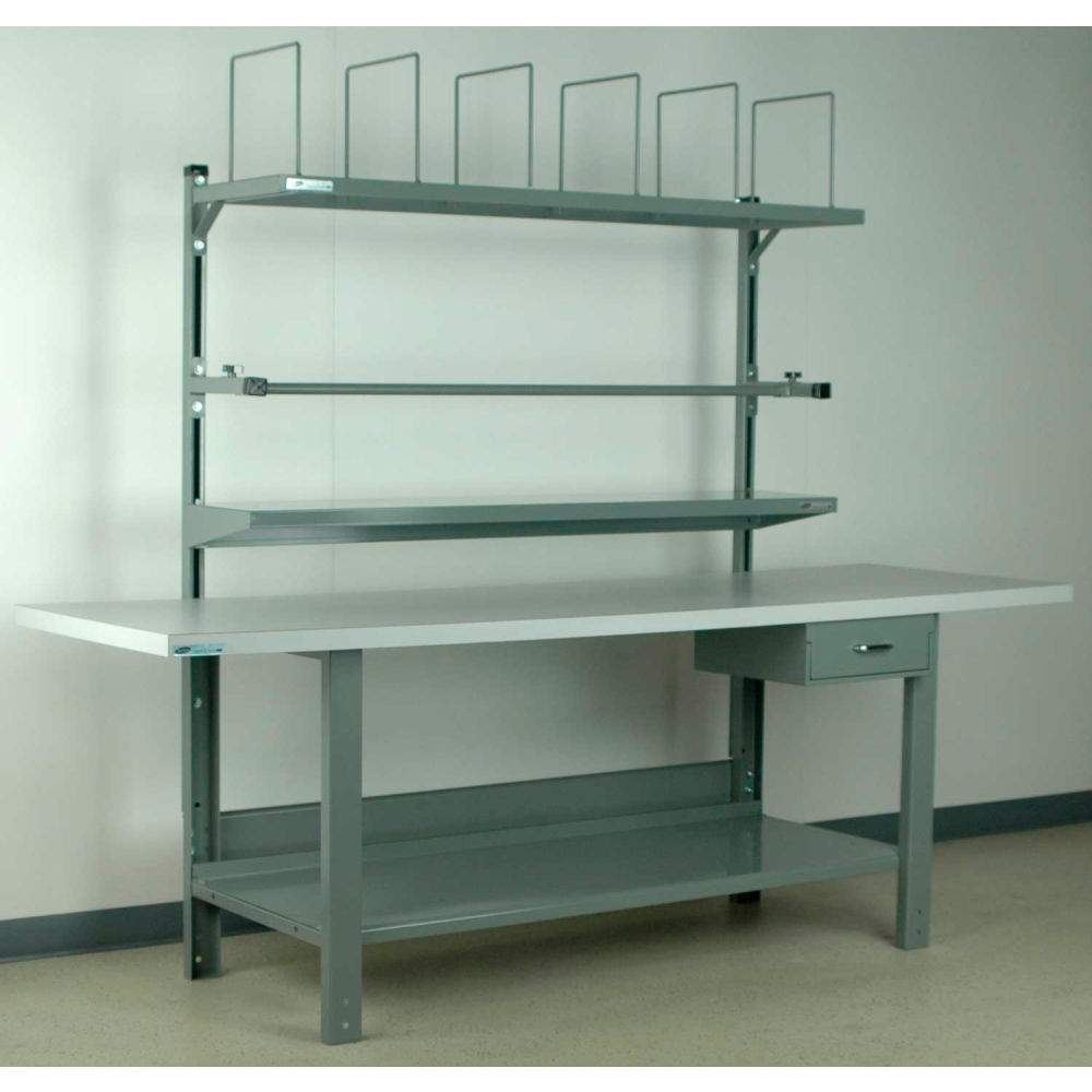 Stackbin No. 8 Adjustable Height Packing Workbench, Laminate Square Edge, 96"W x 30"D, Gray