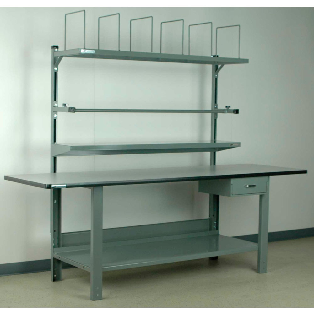 Stackbin No. 8 Adjustable Height Packing Workbench, Laminate T-Mold Edge, 96"W x 30"D, Gray