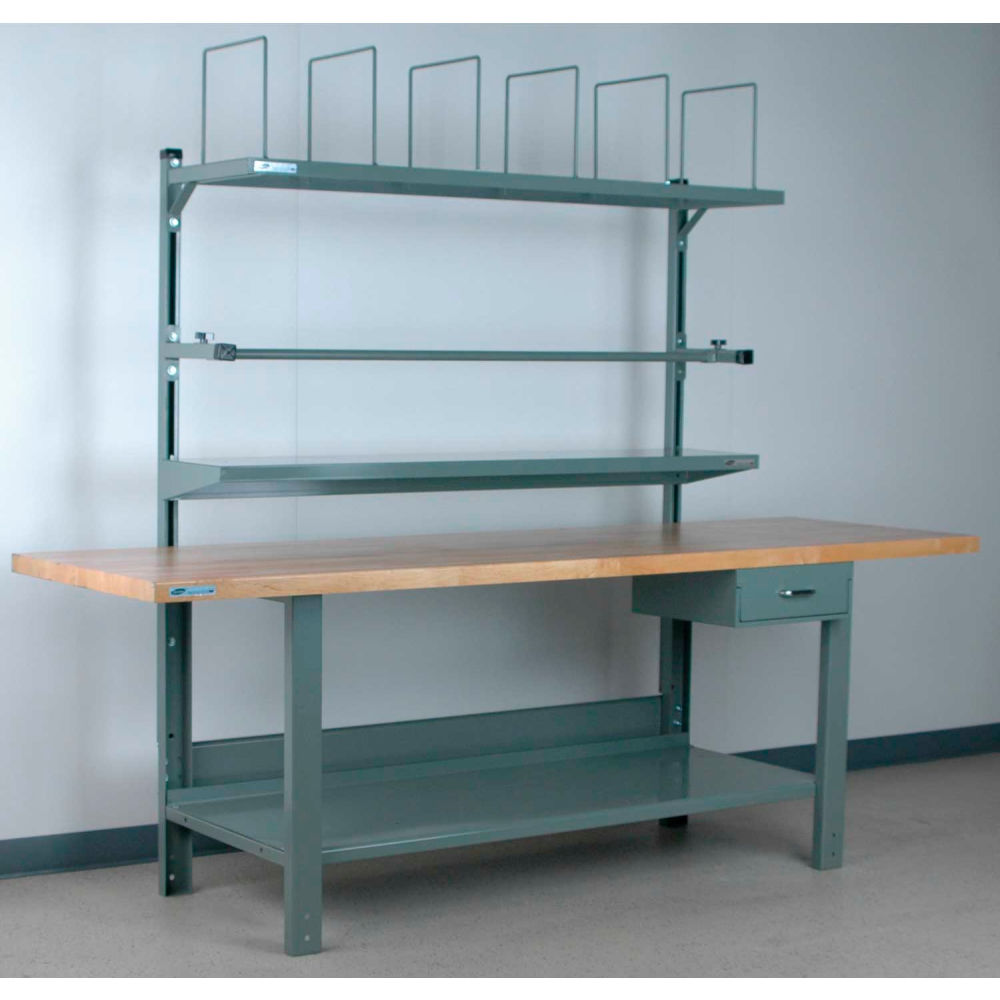 Stackbin No. 8 Adjustable Height Packing Workbench, Butcher Block Square Edge, 96"Wx36"D, Gray