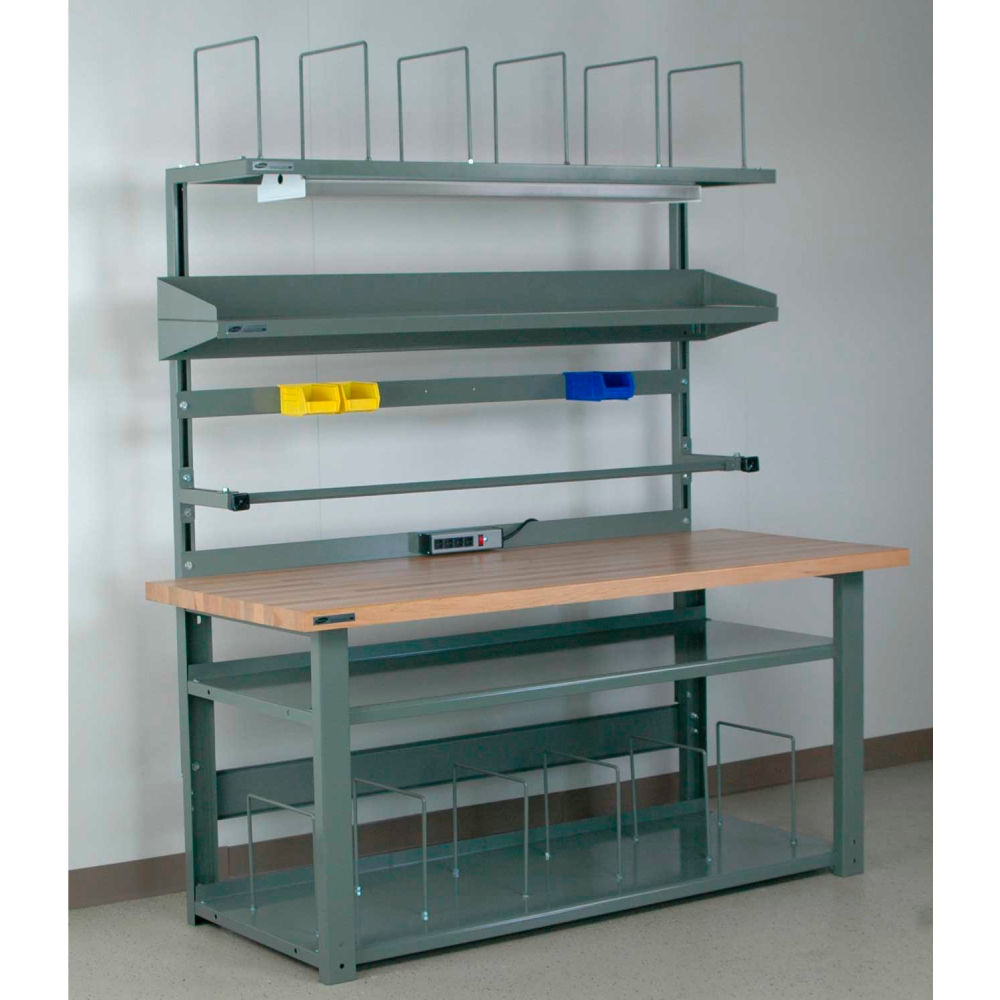 Stackbin No. 1 Adj. Height Complete Packing Workbench, Butcher Block Square Edge, 60"W x 30"D, Blue