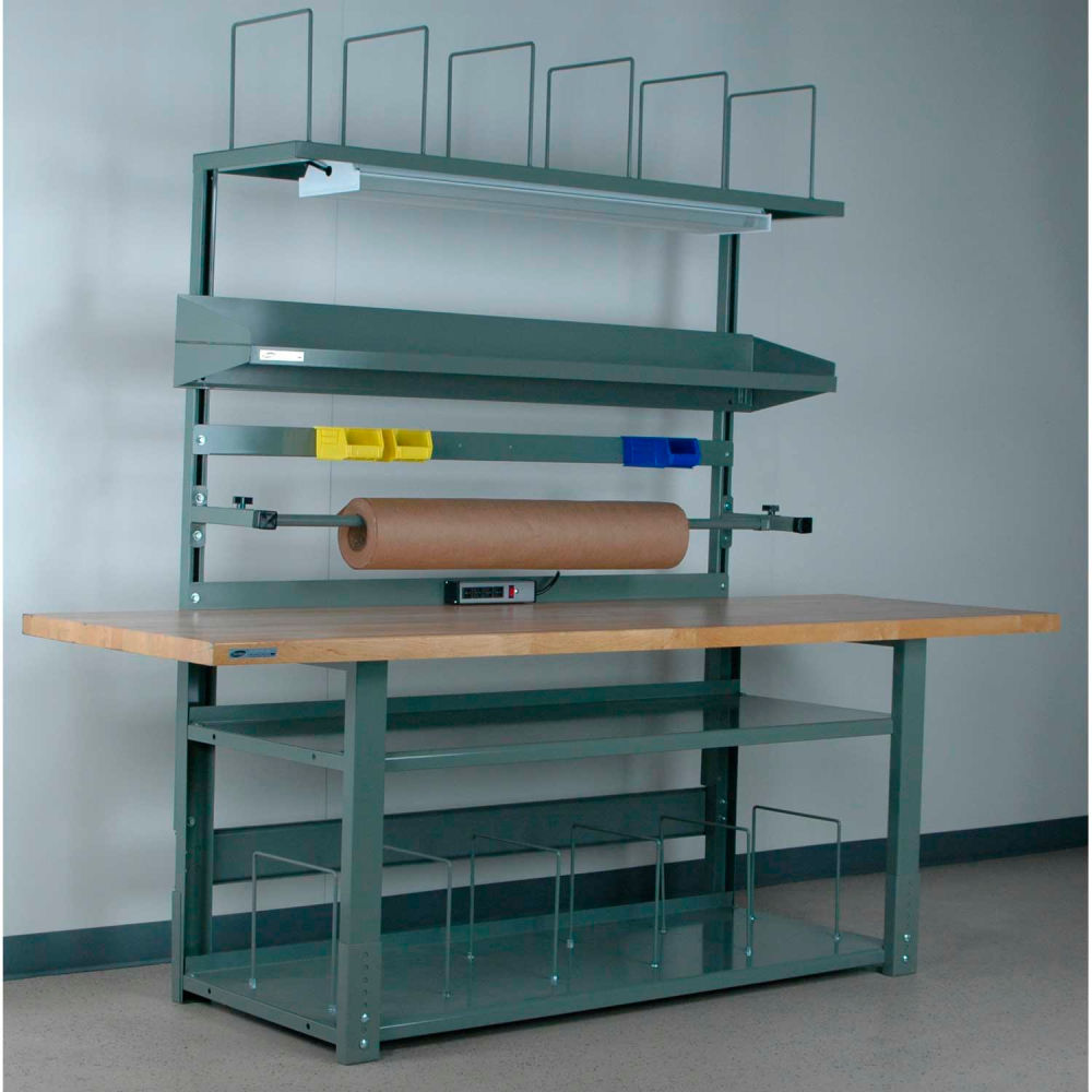 Stackbin No. 1 Adj. Height Complete Packing Workbench, Butcher Block Square Edge, 96"W x 30"D, Gray