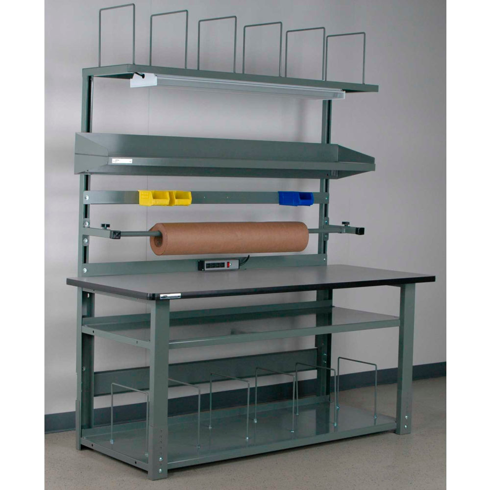 Stackbin No. 1 Adjustable Height Complete Packing Workbench, Laminate T-Mold Edge, 60"W x 30"D, Gray