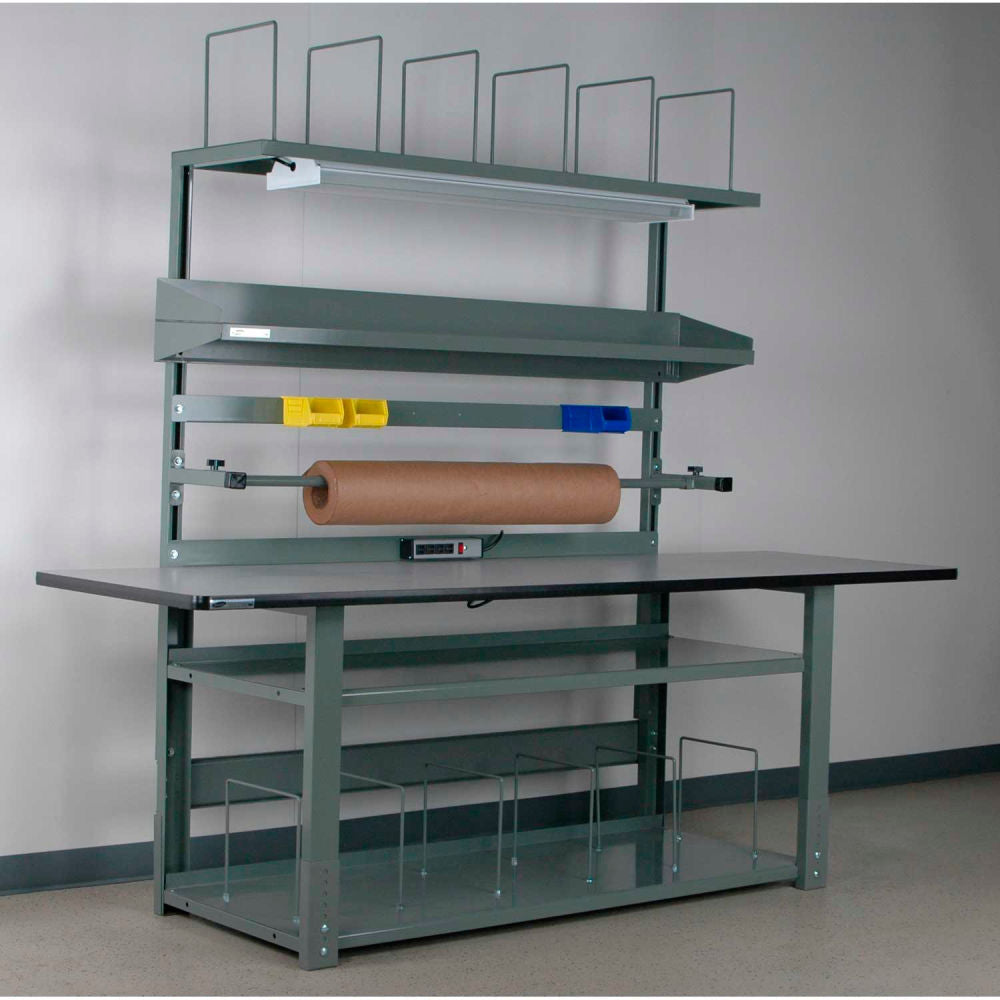 Stackbin No. 1 Adjustable Height Complete Packing Workbench, Laminate Safety Edge, 96"W x 30"D, Gray