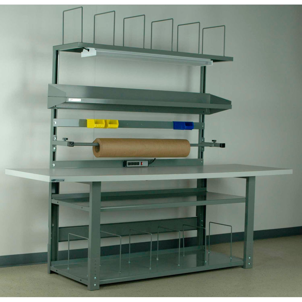 Stackbin No. 1 Adjustable Height Complete Packing Workbench, Laminate Square Edge, 96"W x 36"D,Black