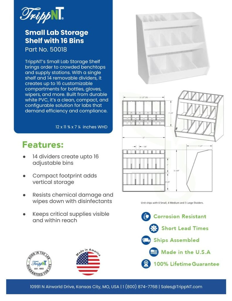 TrippNT 50018 Small Lab Storage Shelf 16 Bins - Lifestyle Lab Shot