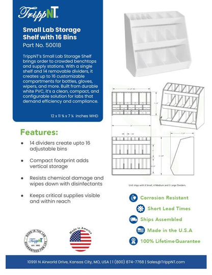TrippNT 50018 Small Lab Storage Shelf 16 Bins - Lifestyle Lab Shot