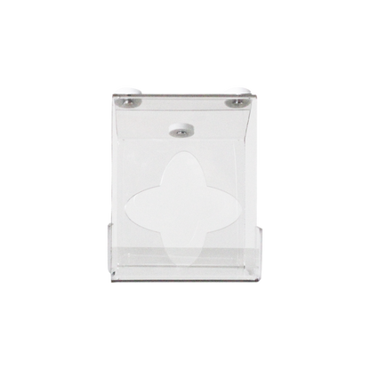 TrippNT 53999 — under-shelf in-use view, kimwipes dispensing downward from bottom of unit