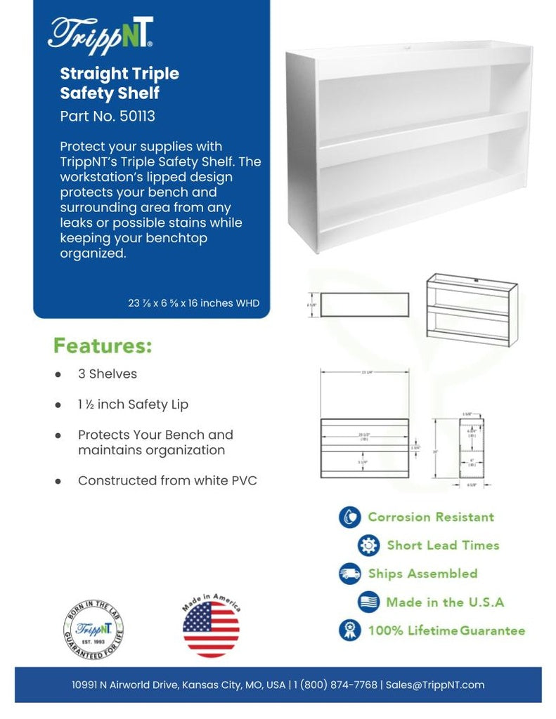 TrippNT 50113 Straight Triple Safety Shelf - Lab Bench Workstation Lifestyle Shot