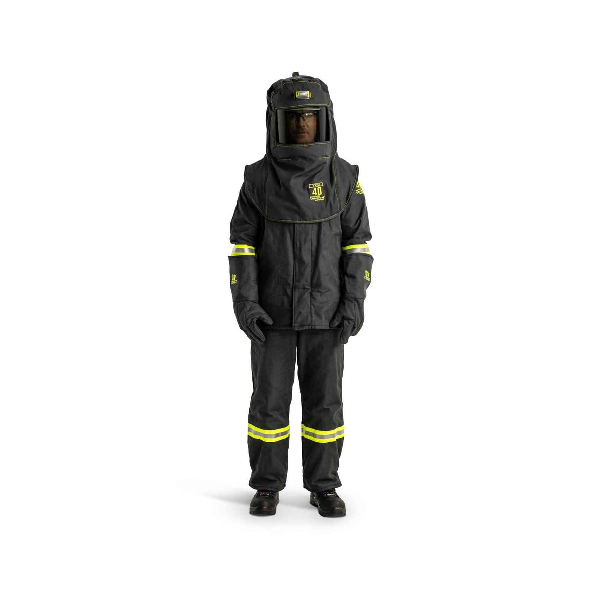Oberon TCG 40 Cal Arc Flash Hood and Coverall Suit Set with HVS Hood Ventilation