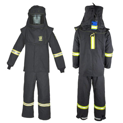 Oberon TCG 100 Cal Arc Flash Suit Set w/ Escape Strap, Light, and Vent with HVSL Hood Ventilation