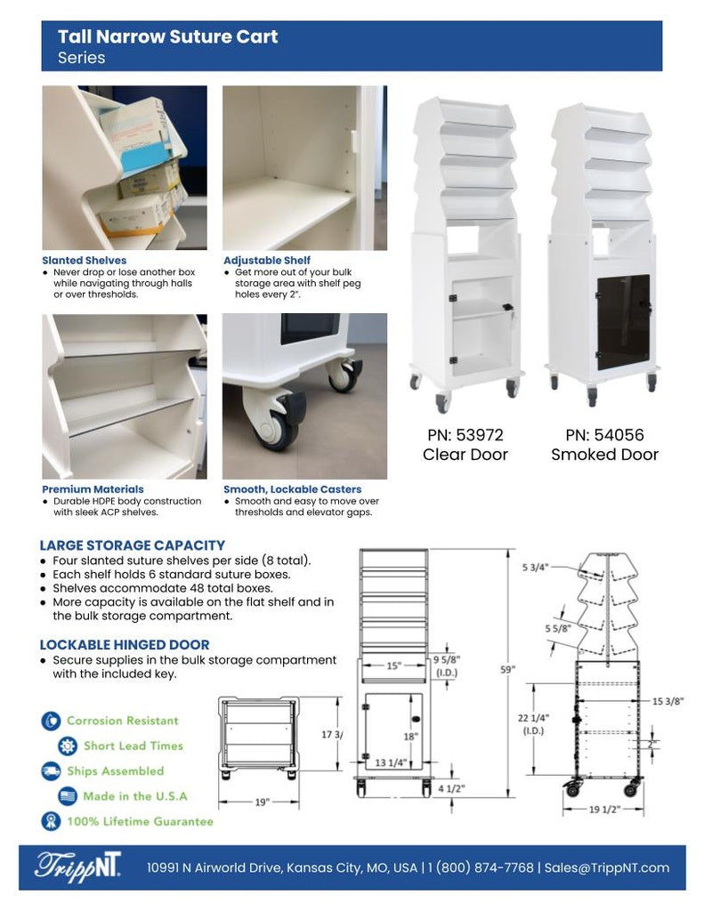 TrippNT 53972 Tall Narrow Suture Medical Cart Multi-Angle Environment View
