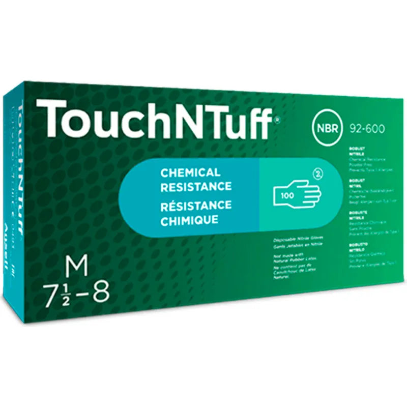Ansell TouchNTuff 92-600 — 100-glove dispenser box, teal green, powder-free