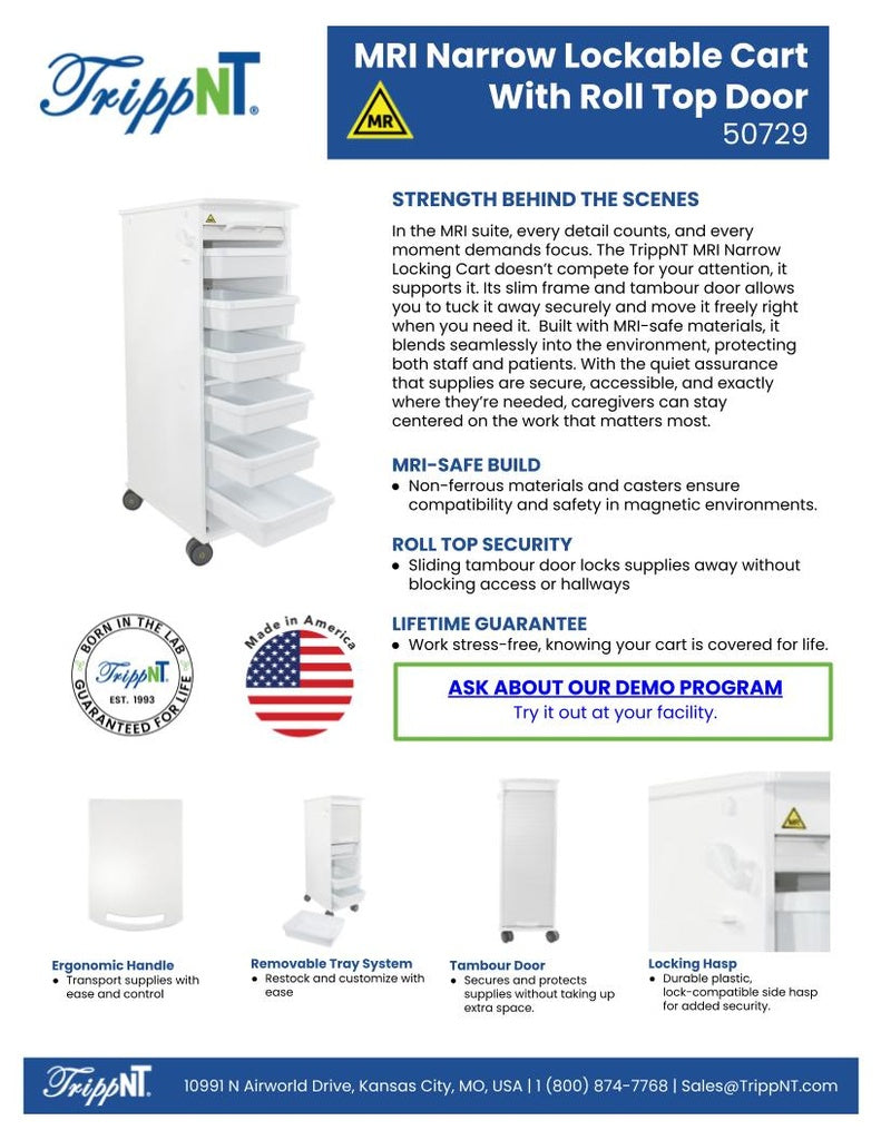 TrippNT 50729 White MRI Narrow Locking Cart MRI Suite Environment Lifestyle