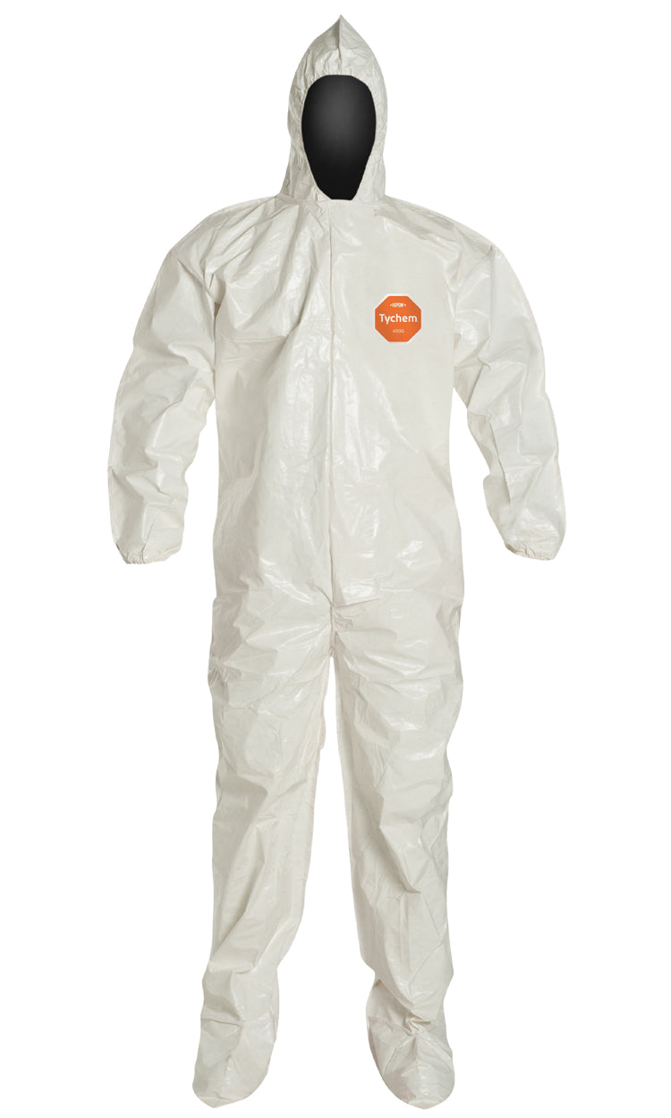 DuPont™ Tychem® 4000 SL122B-WH Hooded Coverall with Attached Socks — Case of 12