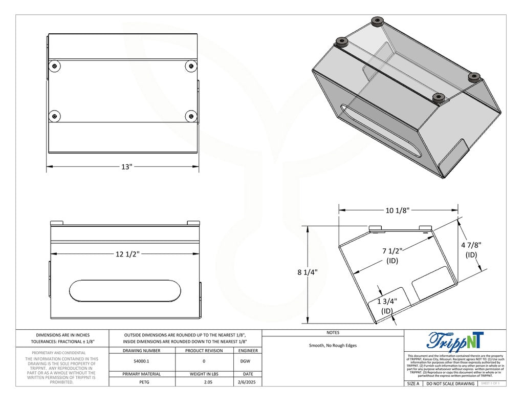 TrippNT 54000 — installation detail showing correct under-shelf orientation and magnet engagement
