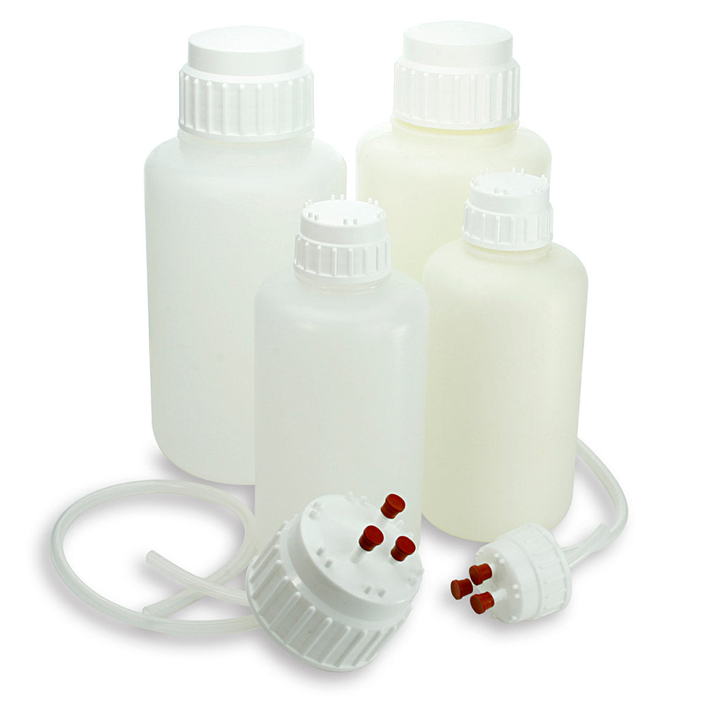 Vacuum Filtration Bottles, 2 L Narrow-Mouth Heavy-Duty PP, 53 mm Screw Cap — 2/Pack | Globe Scientific