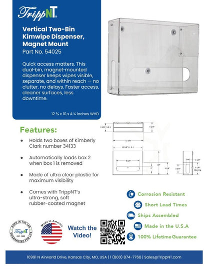 TrippNT 54025 — GMP manufacturing context, vertical large dispenser at high-throughput wipe position