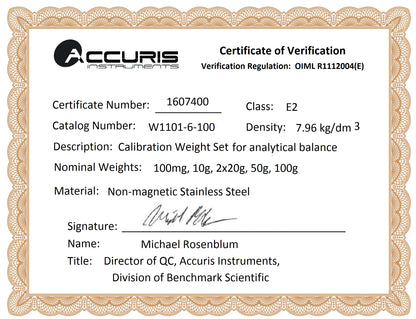 Accuris Class E2 Calibration Weight Set W1101-6-100
