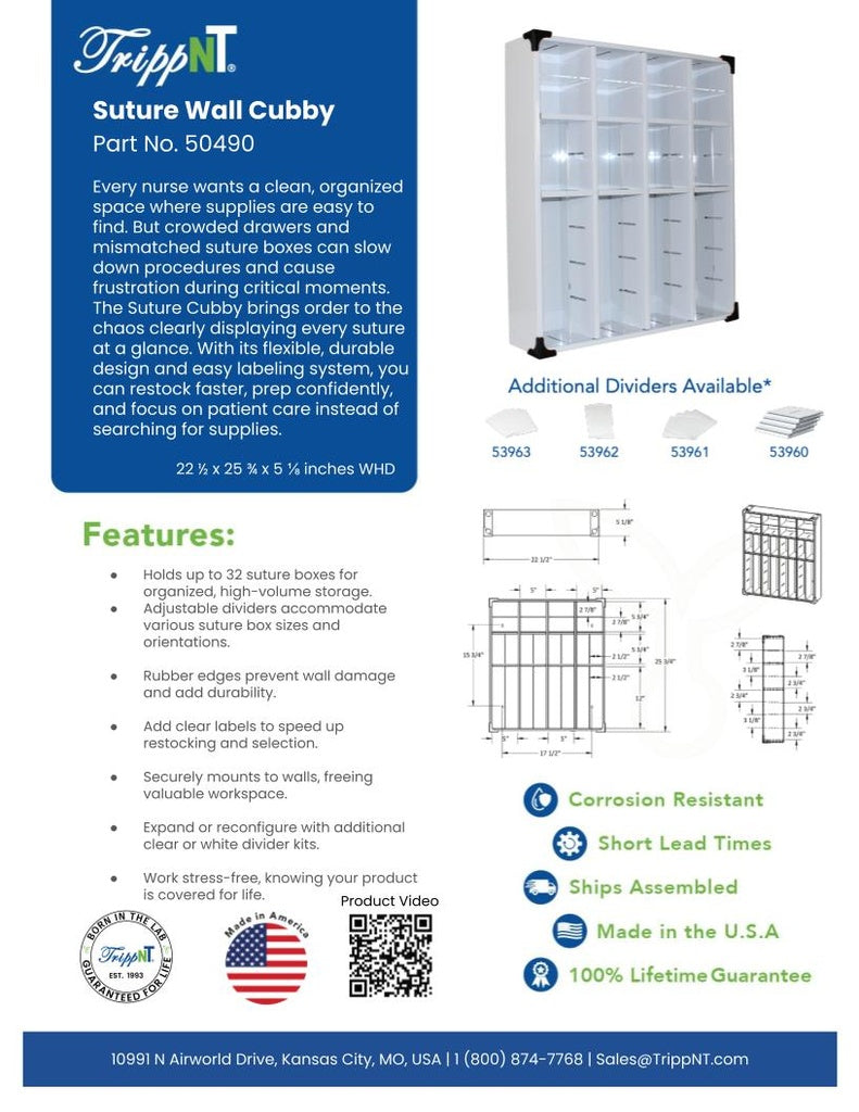 TrippNT 50490 Wall Mounted Medical Suture Cubby OR Environment Lifestyle Shot