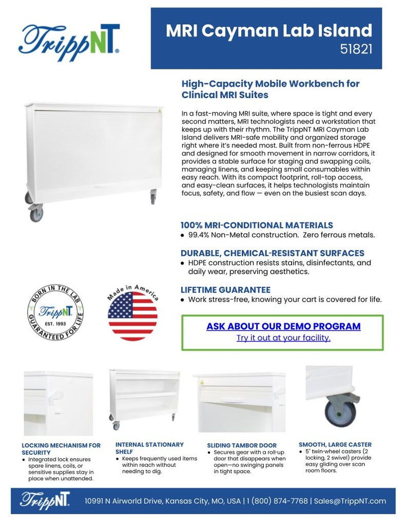 TrippNT 51821 White MRI Cayman Lab Island Cart MRI Suite Environment Lifestyle