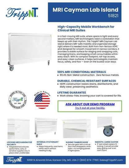 TrippNT 51821 White MRI Cayman Lab Island Cart MRI Suite Environment Lifestyle