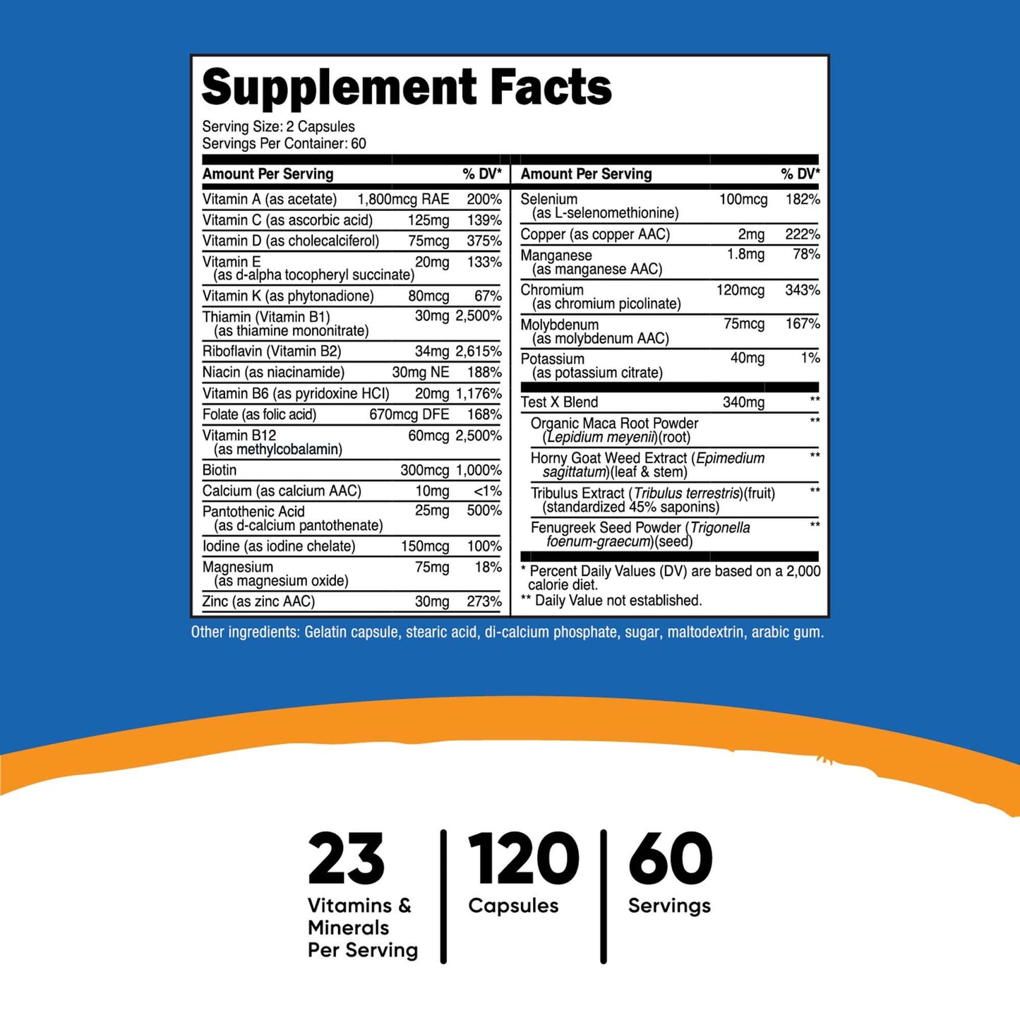 nutricost Multivitamin For Men Dietary Supplement Vitamin A / C / D / E / K 1,800 mcg - 125 mg - 75 mcg - 20 mg - 80 mcg Strength Capsule