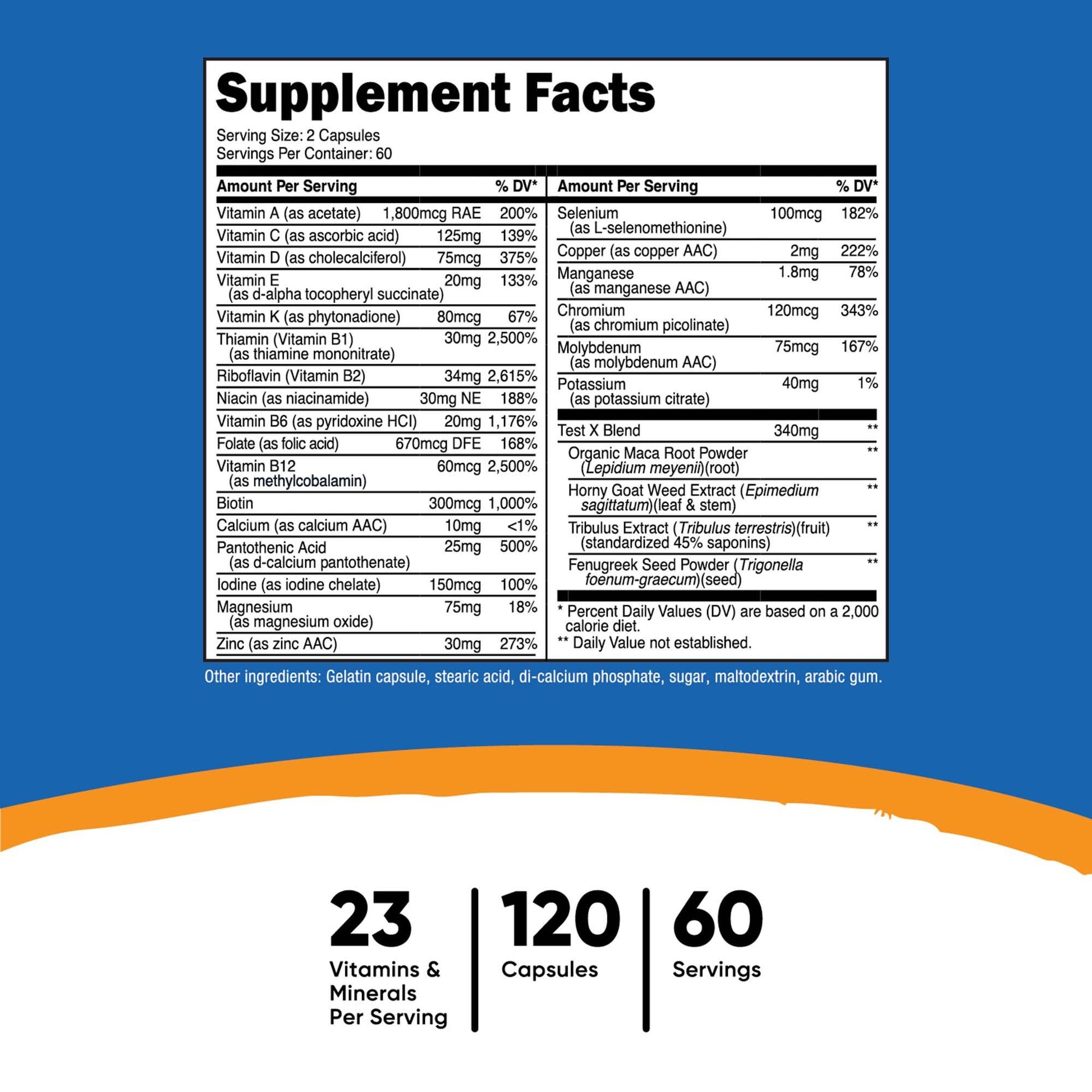 nutricost Multivitamin For Men Dietary Supplement Vitamin A / C / D / E / K 1,800 mcg - 125 mg - 75 mcg - 20 mg - 80 mcg Strength Capsule