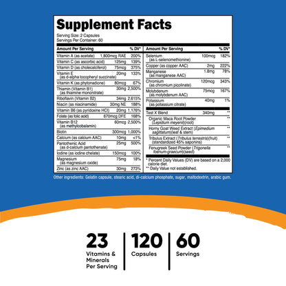 nutricost Multivitamin For Men Dietary Supplement Vitamin A / C / D / E / K 1,800 mcg - 125 mg - 75 mcg - 20 mg - 80 mcg Strength Capsule