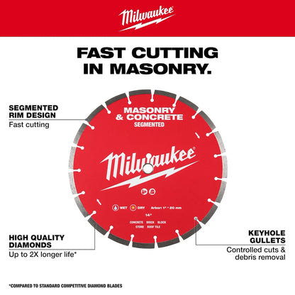 Milwaukee 14" Segmented Masonry & Concrete Diamond Blade 49-93-9314 | Diamond Coated