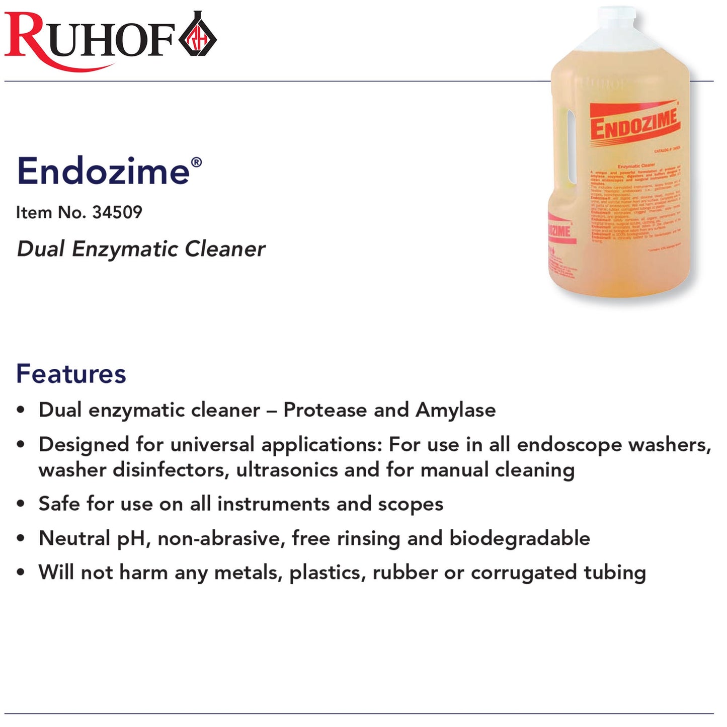Endozime® Dual Enzymatic Instrument Detergent, Jug