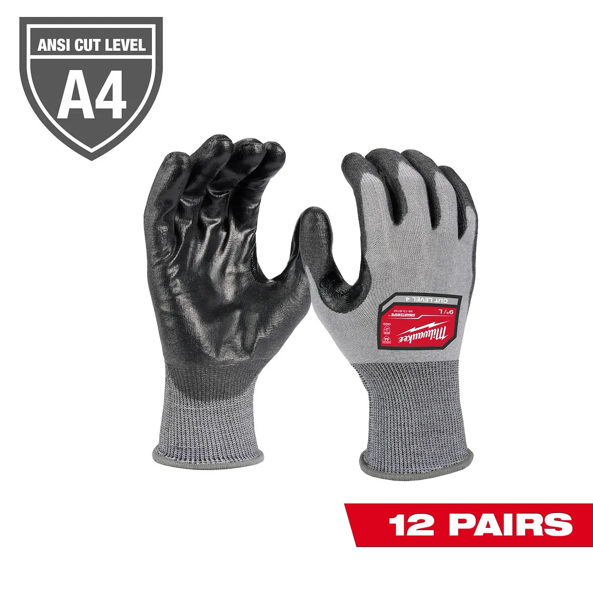 Milwaukee 12 Pair Cut Level 4 High Dexterity Polyurethane Dipped Gloves 48-73-8740B | ANSI Cut A4, 12-Piece