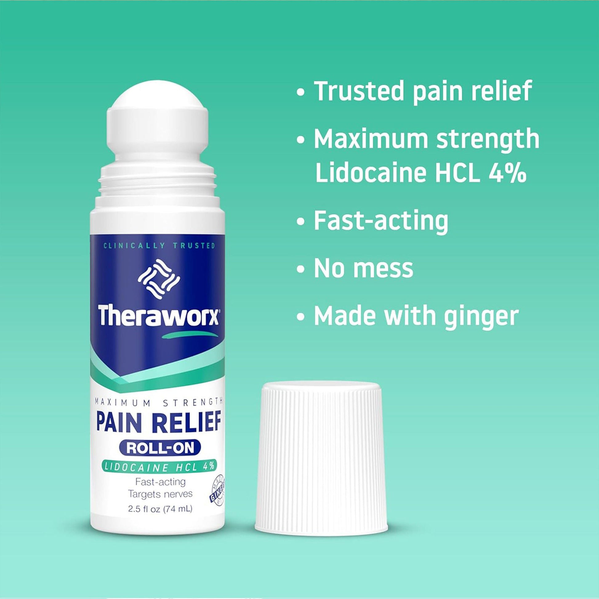 Theraworx® Maximum Strength Pain Relief Roll-On with 4% Lidocaine