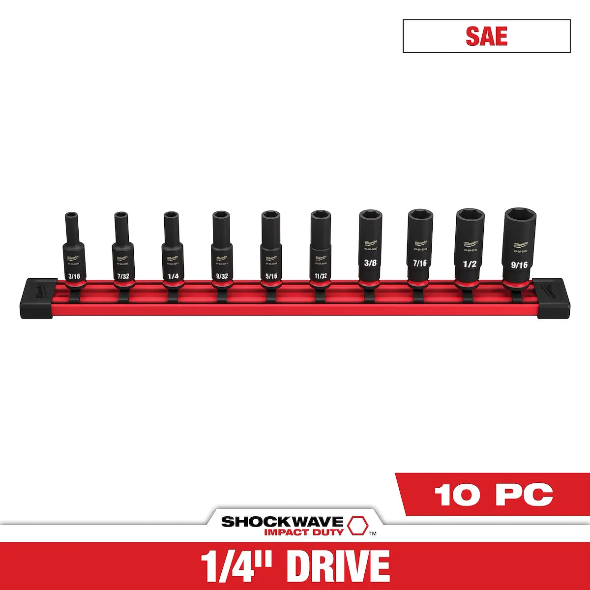 Milwaukee 10PC SHOCKWAVE Impact Duty SAE Deep 6 Point Socket Set 49-66-7001 | 1/4 in Drive, 10-Piece