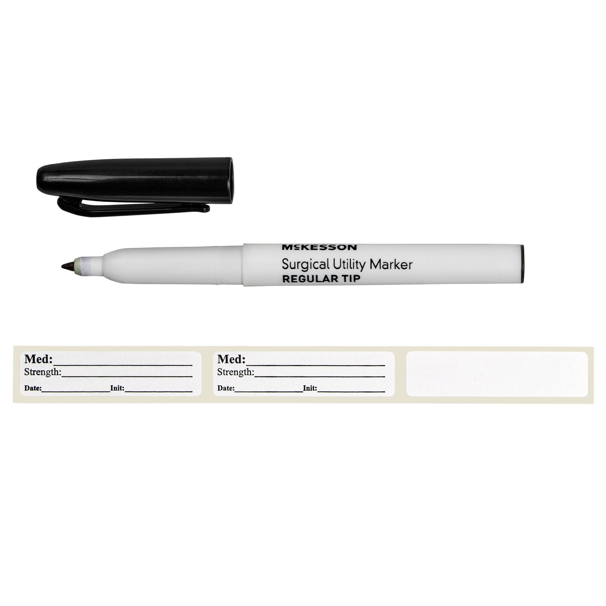 McKesson Medical Utility Marker with Labels Permanent Black Ink Sterile Full Size Regular Tip – Box of 50