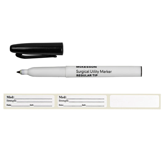 McKesson Medical Utility Marker with Labels Permanent Black Ink Sterile Full Size Regular Tip – Box of 50
