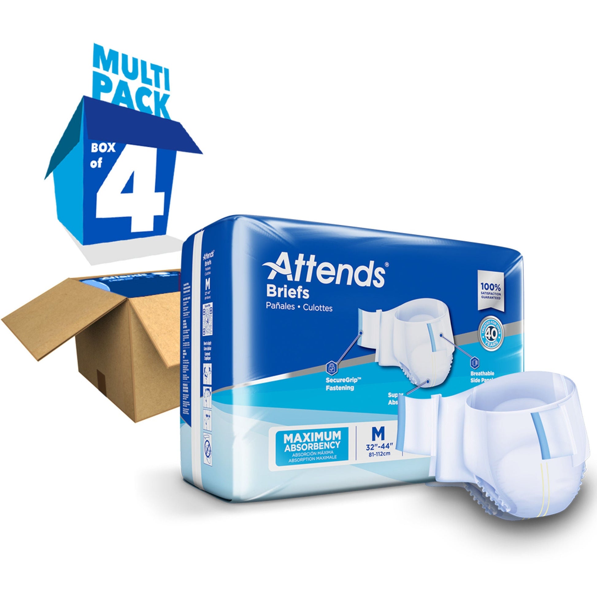 Attends® Briefs, Adult, Heavy Absorbency, Disposable, White