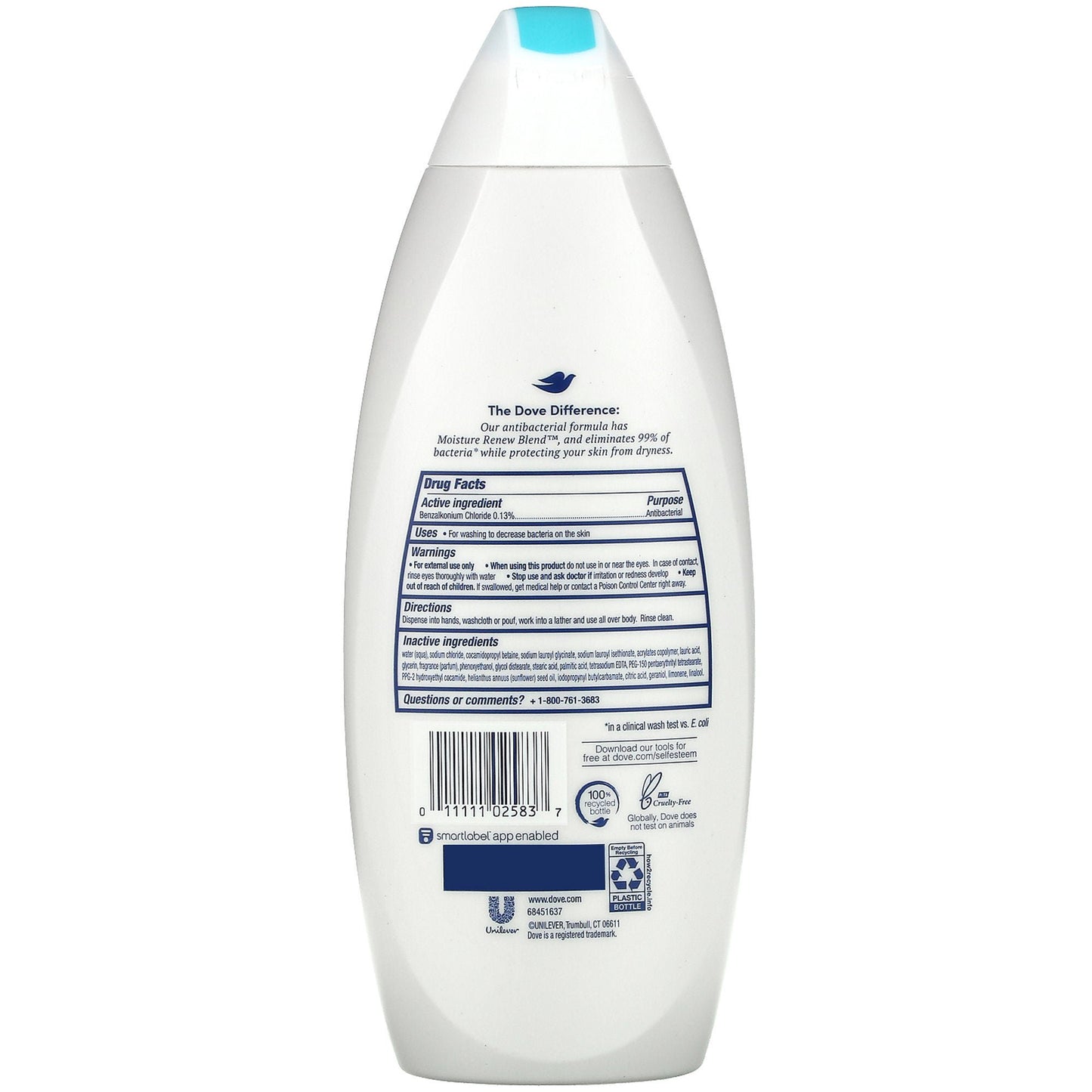 Dove Care and Protect Antibacterial Body Wash Liquid Bottle Scented